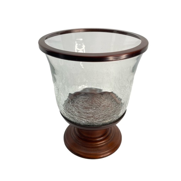 VINTAGE Large Hurricane Crackle Glass and Metal Candle Holder - Picture 2 of 8